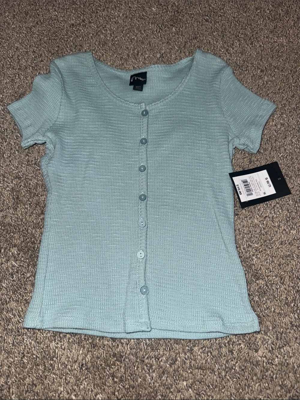 NWT Art class Short Sleeve Button Front Top -teal
